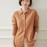 Polo Collar Cashmere Cardigan Women's Loose Coat Sweater Top